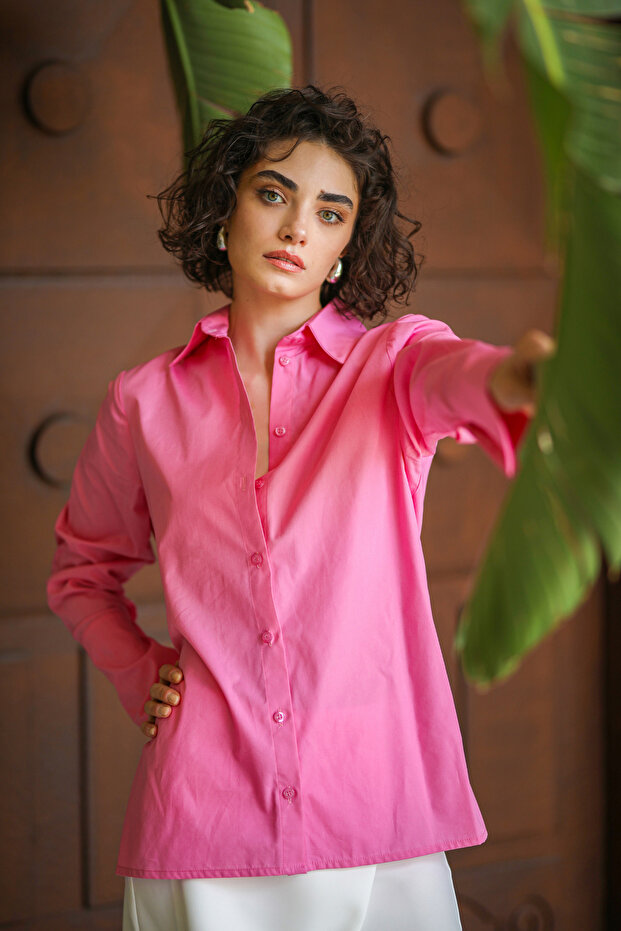 Pembe Manşetli Gömlek - 1
