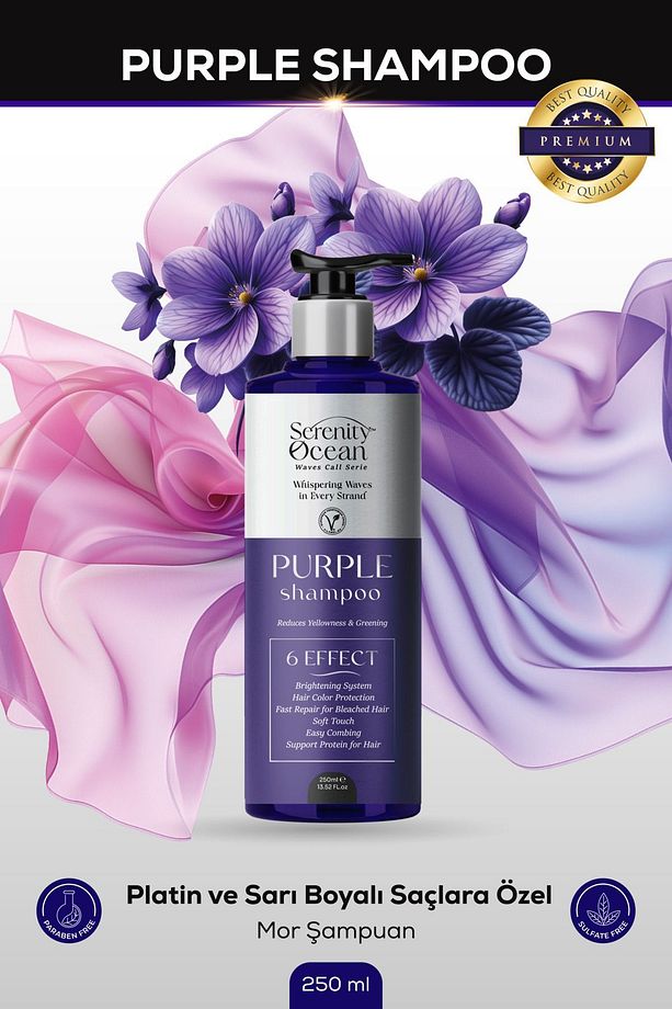 Mor Saç Şampuanı: Sarı, Gümüş, Bakır, Platin Saçlar Için Vegan Formül Mor Saç Şampuanı 250ml - 1