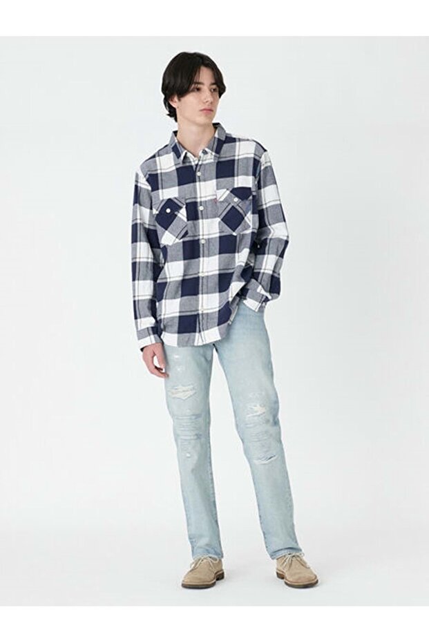 MEN'S PLAID SHIRT RELAXED FIT WESTERN GOUGH PLAID NAVAL A A1919-0037
