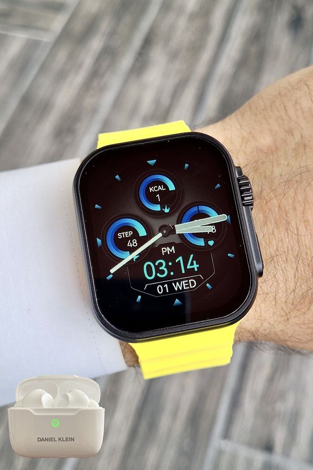 Android/ios Uyumlu Arama Özellikli Sarı Renk Kordonlu Akıllı Kol Saati ve Bluetooth Kulaklık - 7