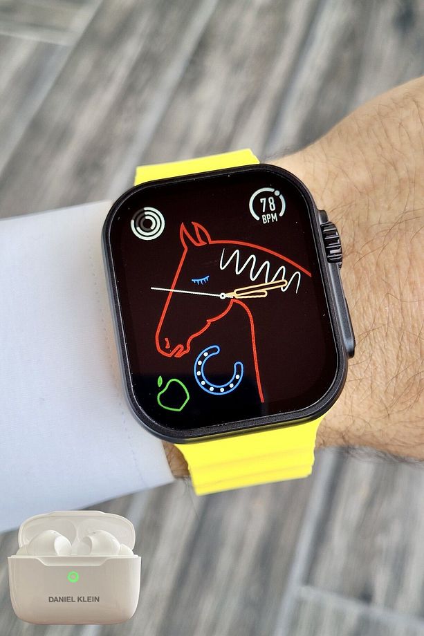 Android/ios Uyumlu Arama Özellikli Sarı Renk Kordonlu Akıllı Kol Saati ve Bluetooth Kulaklık - 8