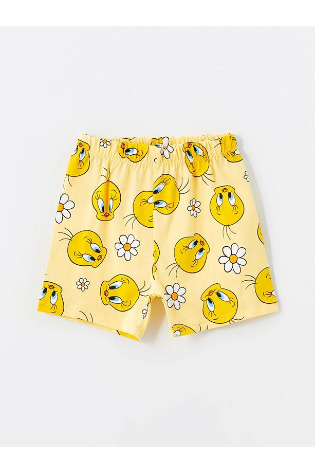 LCW baby Bisiklet Yaka Tweety Baskılı Kız Bebek Şortlu Pijama Takımı - 5