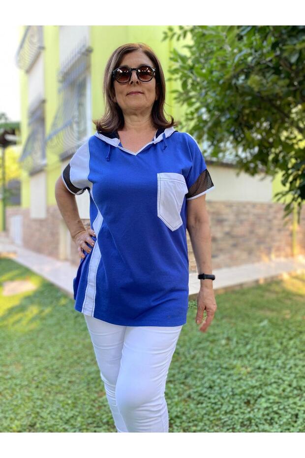 FİLE DETAYLI KAPÜŞONLU PAMUKLU BLUZ