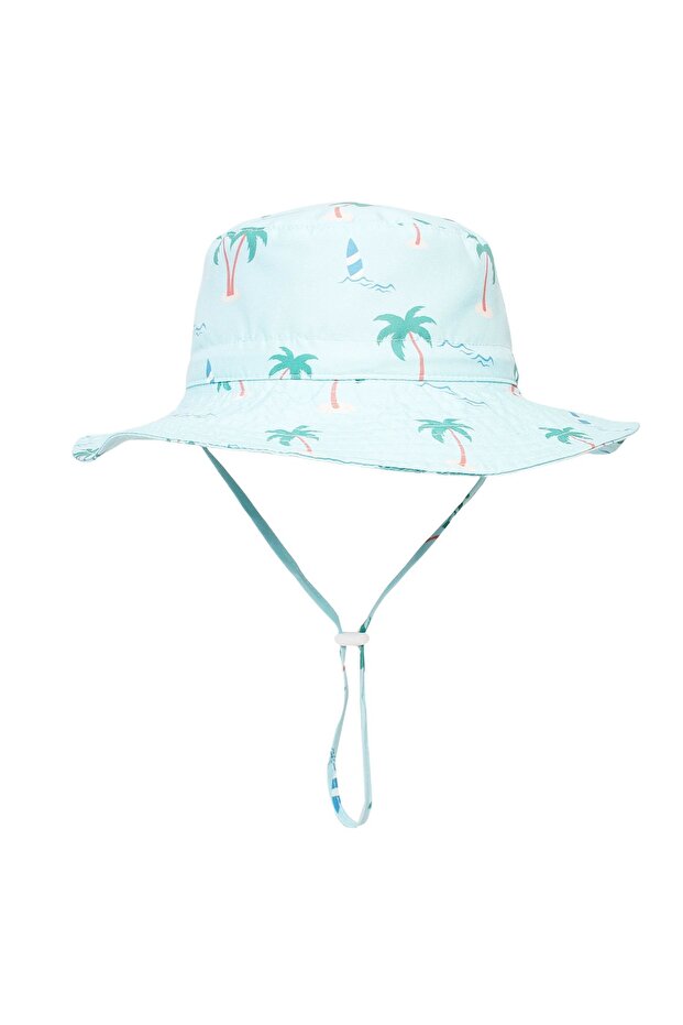 Upf50+ Sun Protection Head and Neck Adjustable Water Green Palm Print Hat