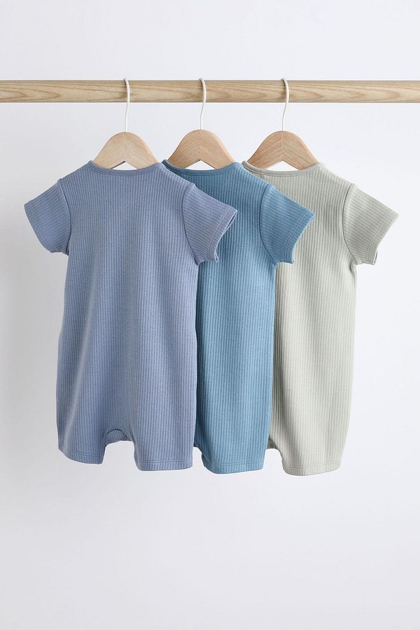 % 100 Pamuklu Mavi Gri 3’lü Romper Set - 2