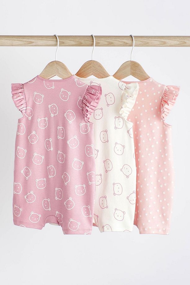 % 100 Pamuklu Pembe Ayı Desenli 3’lü Romper Set - 2