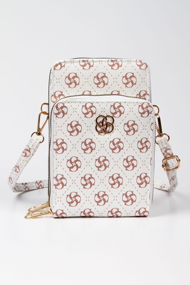 Women's White Vegan Leather Multi-Compartment Shoulder Strap Card Holder Wallet Bag with Phone Compartment