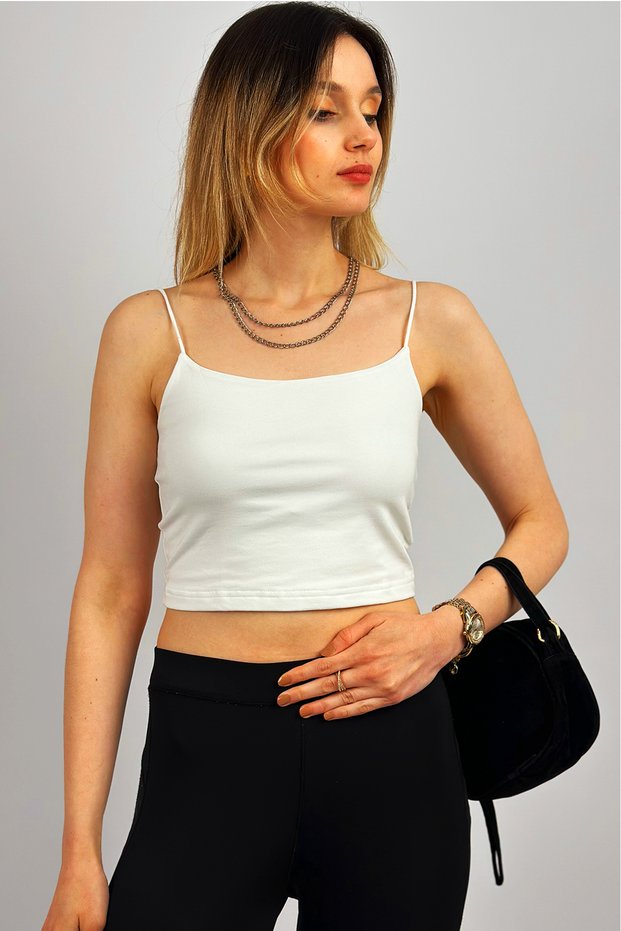 Women's Cotton Crop Top Strappy Bustier White