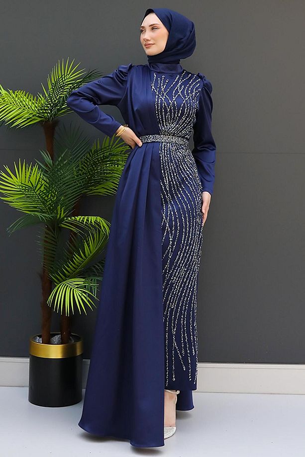 Yonca Pelerin Abiye Lacivert - 4