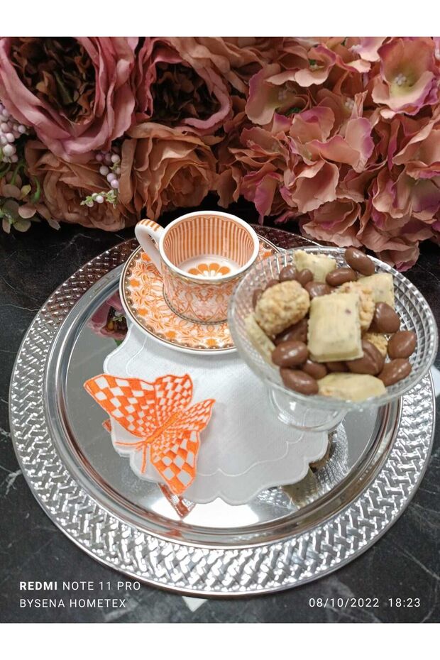 kelebek detay turuncu kokteyl peçetesi ve sunum peçetesi 1 adet - 3