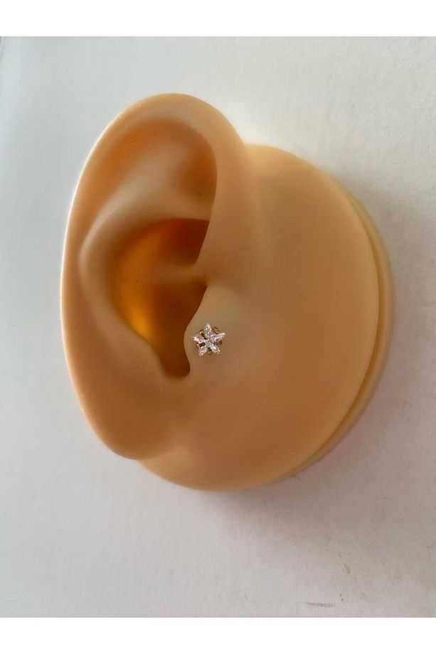 Cerrahi Çelik Tek Taş Yıldız Tragus Helix Kıkırdak Piercing - 5