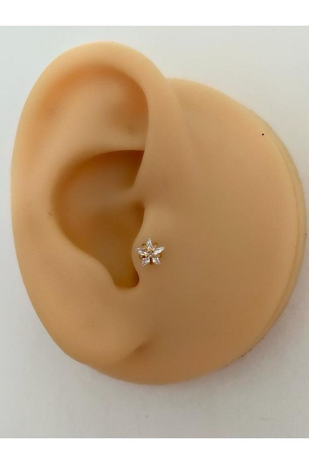 Cerrahi Çelik Tek Taş Yıldız Tragus Helix Kıkırdak Piercing - 3