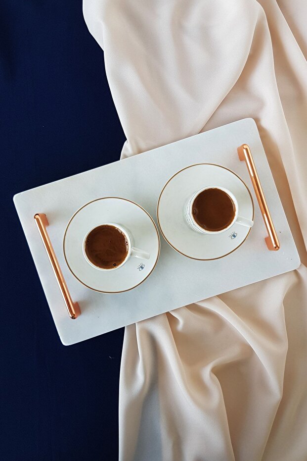 Narcissus Model Real Thin Marble Presentation Tray (32X20 CM) - Rose Gold Handle - 4