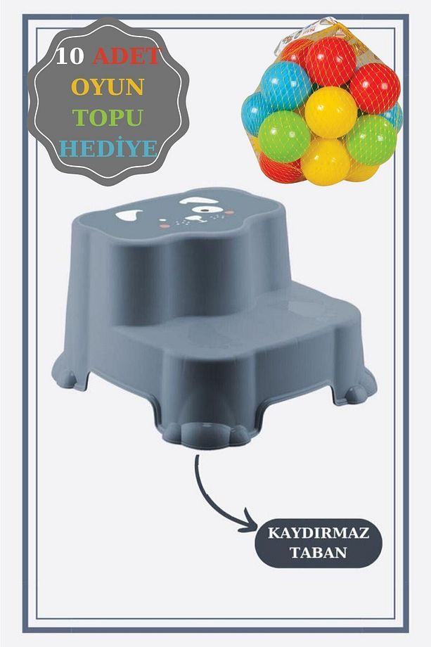 Kaydırmaz Çocuk Taburesi - Çift Basamaklı Banyo Lavabo Merdiven Yükseltici Bebek Basamağı Mavi 10 Tp - 2