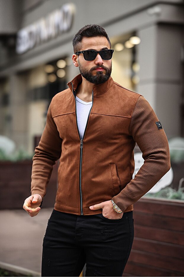 Premium Knitted Knitwear Sleeve Stand Collar Suede Jacket