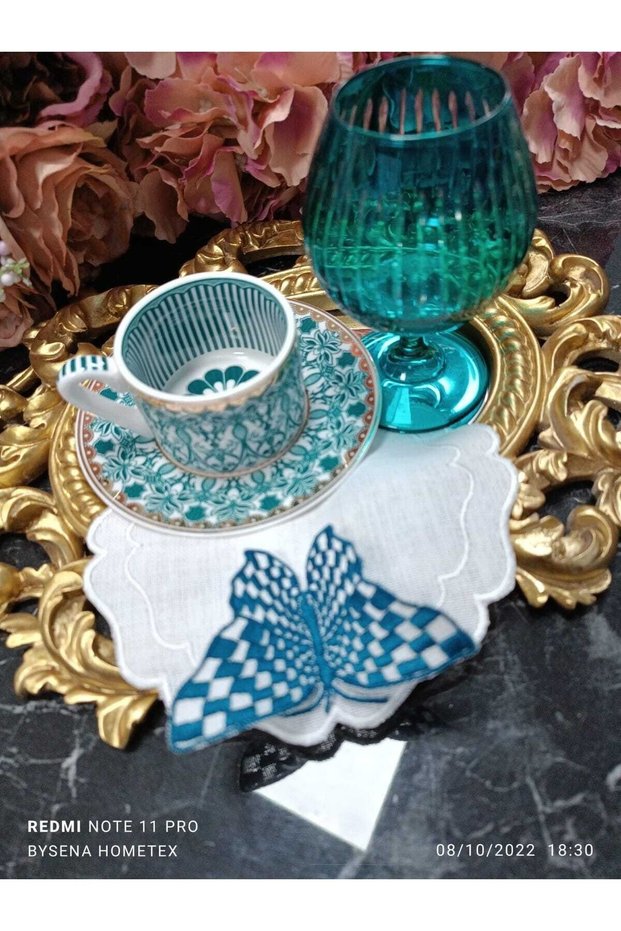 3D Butterfly Cocktail and Coffee Side Serving Napkin 1 Piece Irmak Green Colored