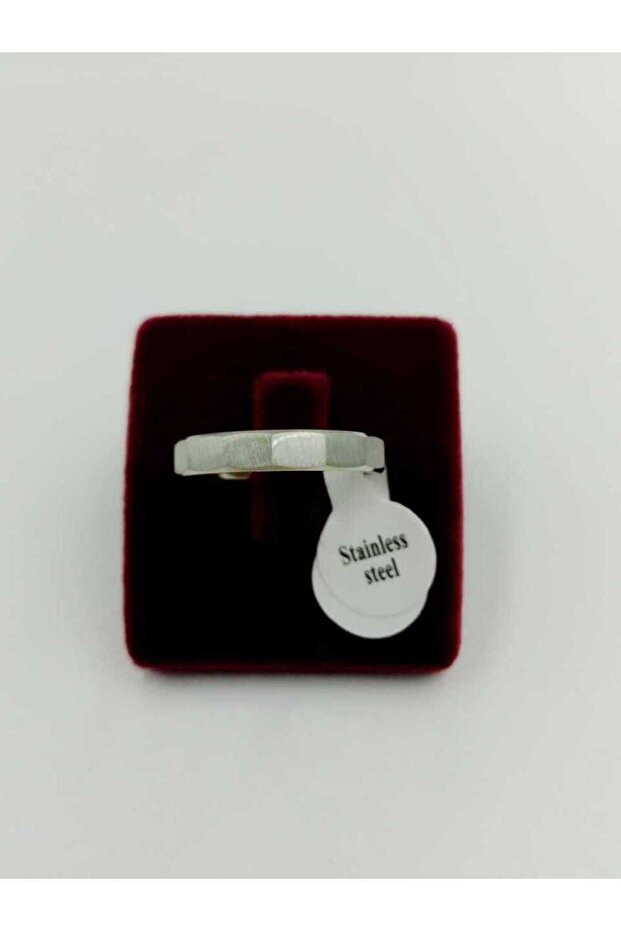 Women's Men's Steel Ring - 4mm Prism Pattern Model Unisex White Color Steel Wedding Ring