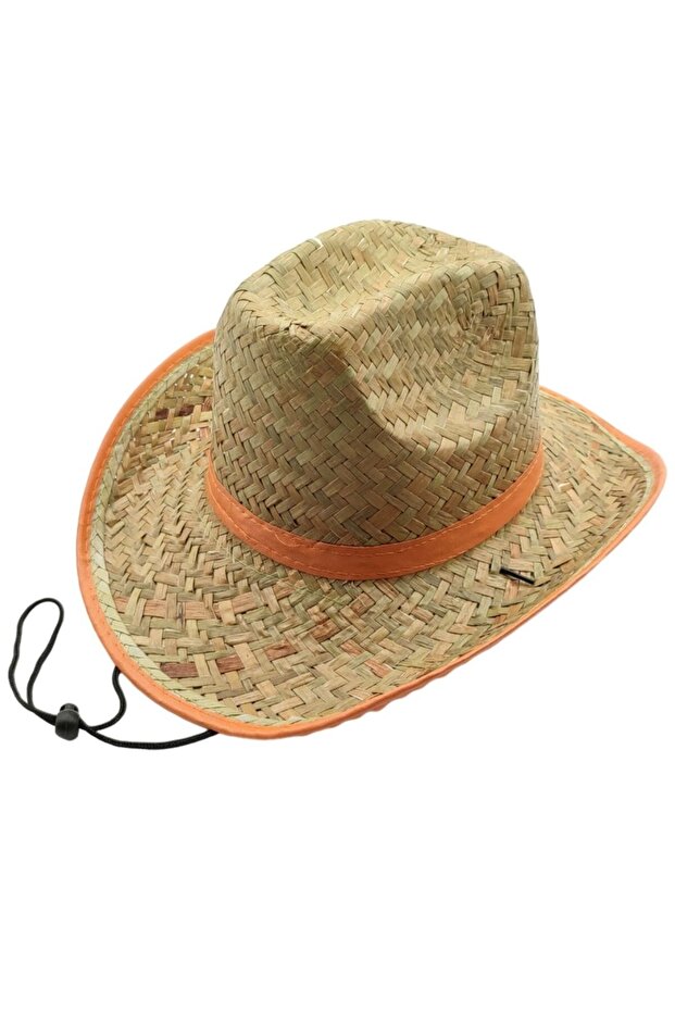 Unisex Summer Straw Fedora Cowboy Hat with Sun Protection Striped Detail