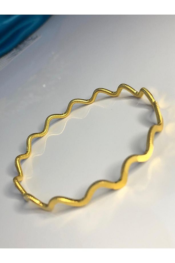 24 Ayar Altın Kaplama 2.5 Mm Zigzag Model Düğün Nişan Söz Bilezik - 5