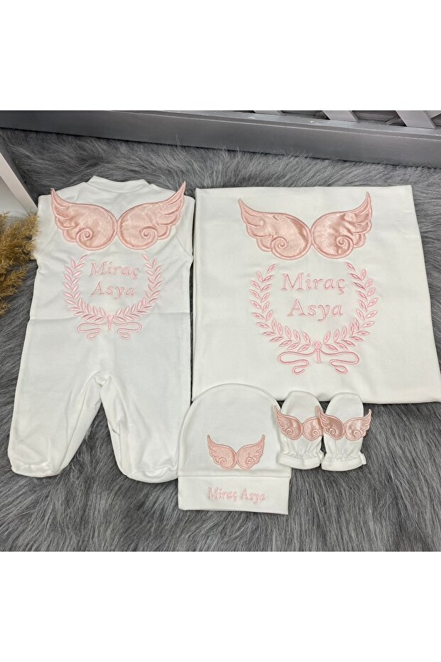 طقم خروج من المستشفى مكون من 4 قطع مطرزة من Baby Pattern