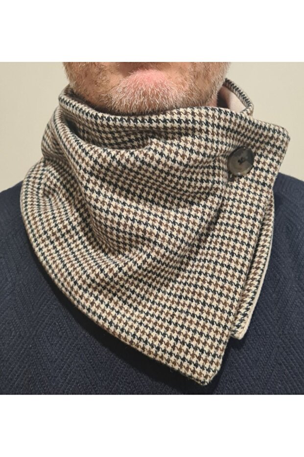 New Model Winter Houndstooth Wool and Cream Stamp Fabric Men's Neck Collar-24