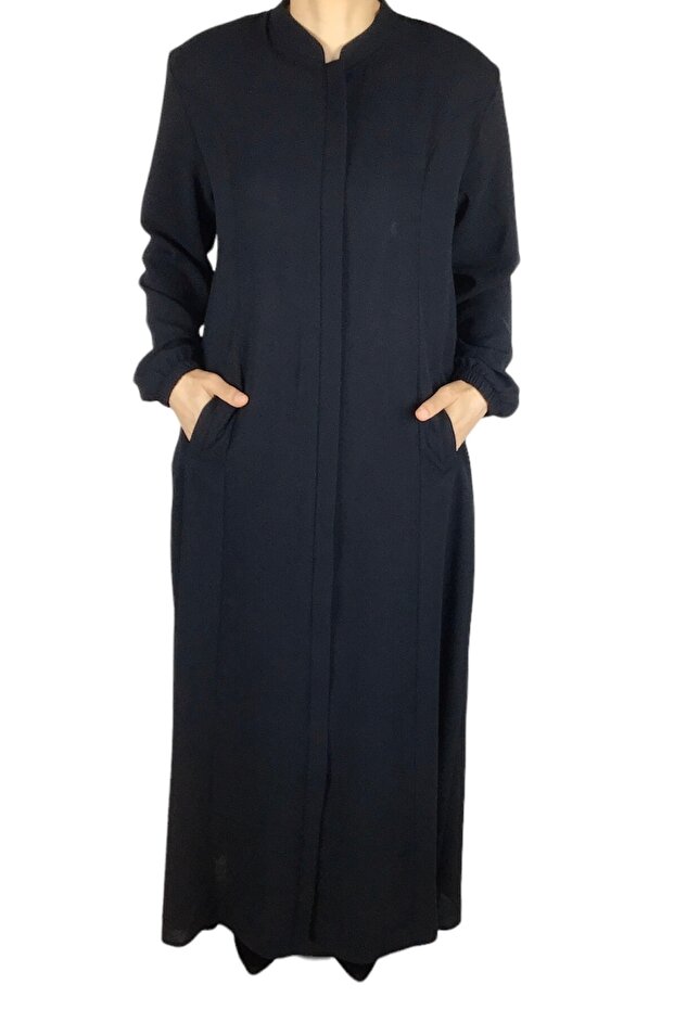 Women's Honeycomb Fabric Pocketed Size Abaya with Elastic Cuffs and Pockets