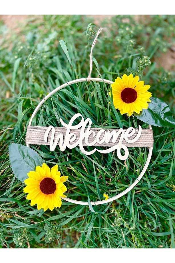 Welcome Ay Çiçekli Ahşap Kapı Süsü - 1