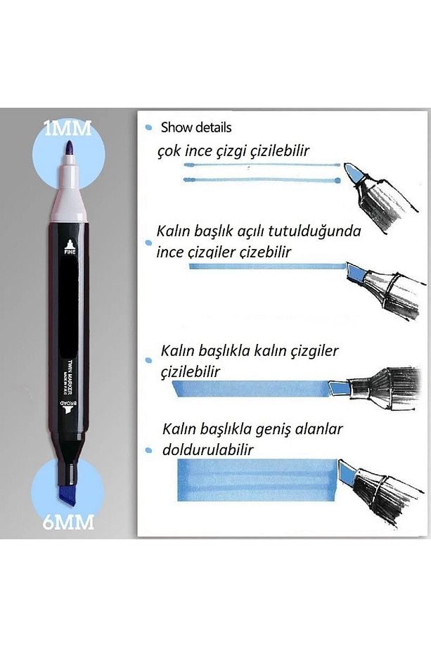 Touch Marker  Art Çift Uçlu 60 Adet  Kalem Seti  Çantalı Premium Boyama Kalemi - 7