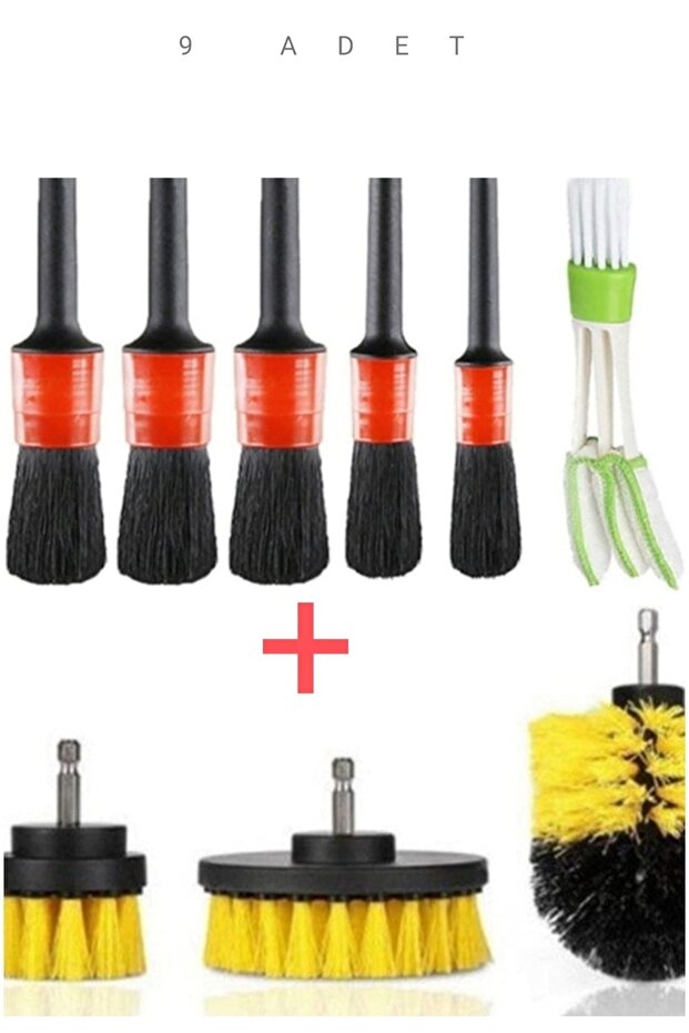 ® 9 Piece Vehicle Interior and Exterior Drill Bit Compatible Detailed Maintenance Brush Set