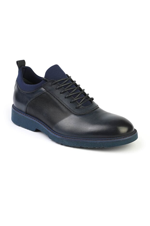 2999 Navy Blue Genuine Leather Men's Lace-up Casual Shoes