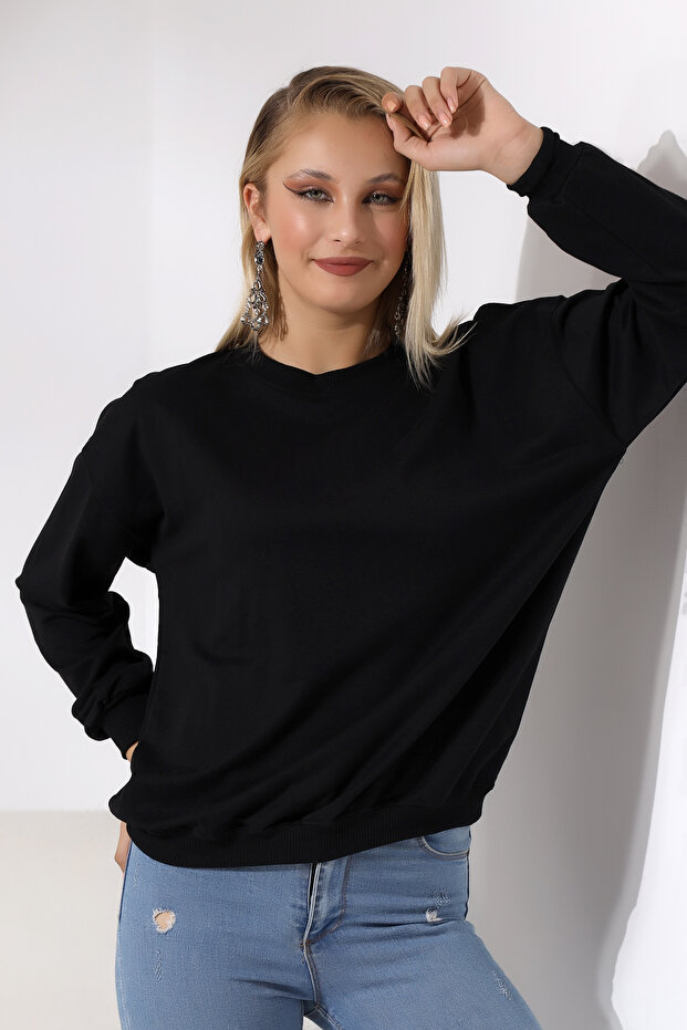 Oversize Sweatshirt 20814 Siyah - 2