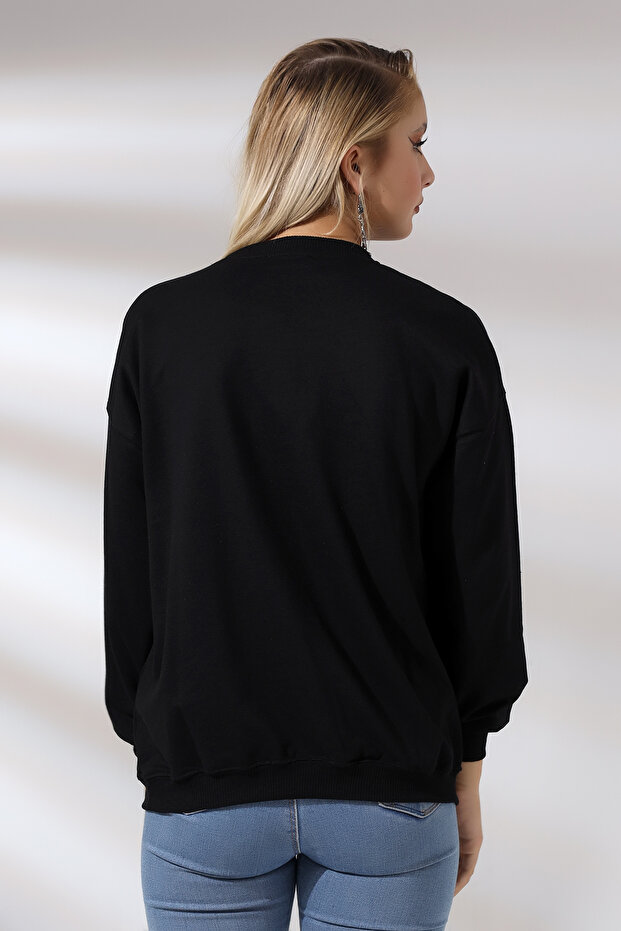 Oversize Sweatshirt 20814 Siyah - 4