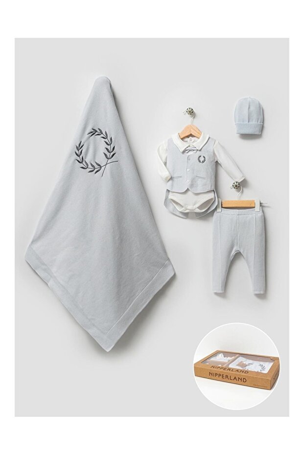 Olive Branch Themed 5 Piece Organic Newborn Baby Boy Hospital Exit and Mawlid Set