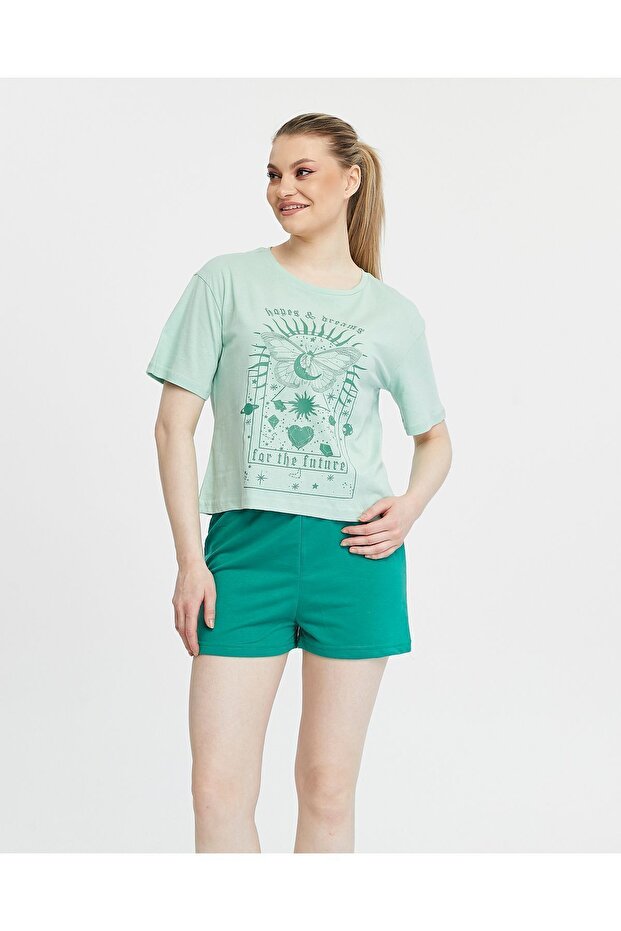 Cotton Short Sleeve Printed Women's Summer Pajama Set with Shorts