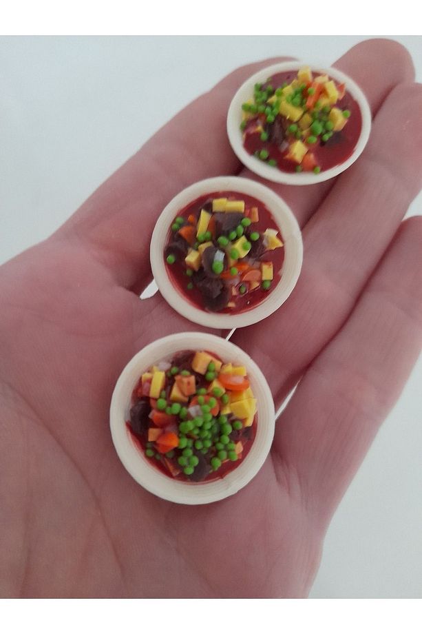 El Yapımı Fimo Miniatur Bezelye Sulu Yemek Tabak 1adet Fiyat - 1
