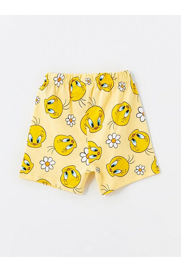 LCW baby Bisiklet Yaka Tweety Baskılı Kız Bebek Şortlu Pijama Takımı - 7