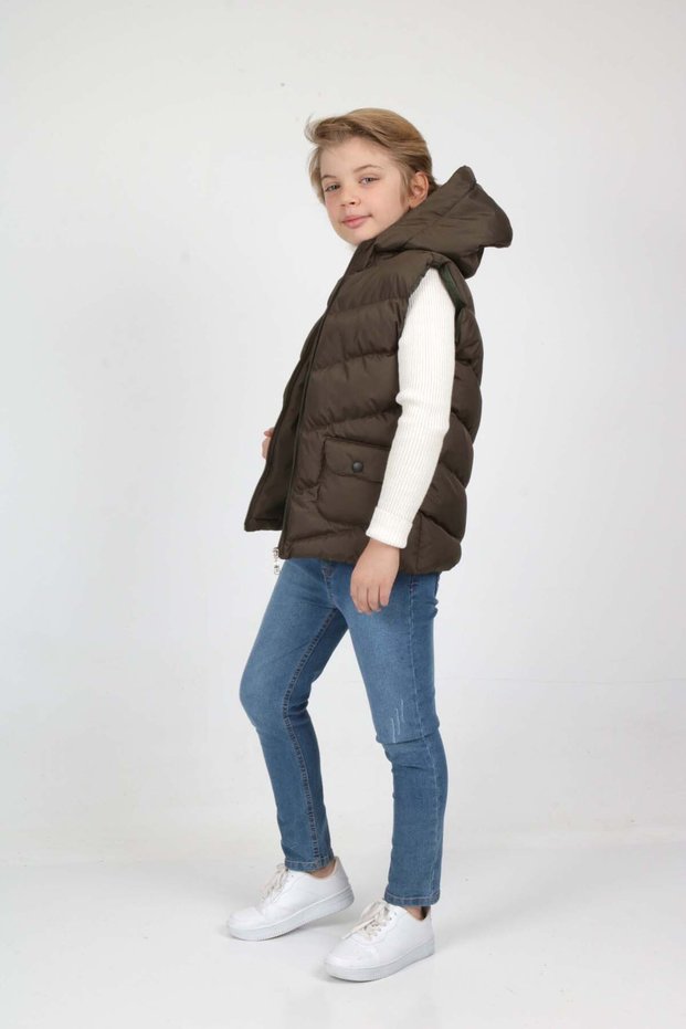 Khaki Boys' Inflatable Vest with Pocket Detail and Extra Fiber Filling
