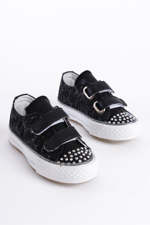 New Season Stoned Velcro Black Girls' Shoes, Orthopedic Girls' Casual Shoes 21-30 Illuminated
