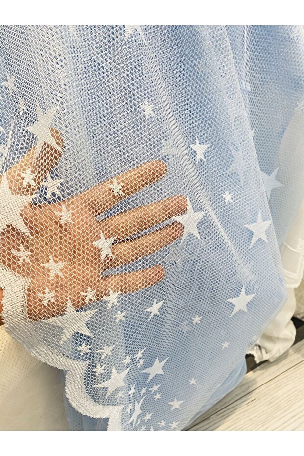 Starry Children's Room Blue Tulle Curtain with Extra Foam, Straight Installation