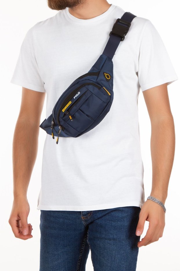 Unisex Navy Blue Waterproof Waist and Shoulder Bag with USB and Headphone Bag (Freebag)