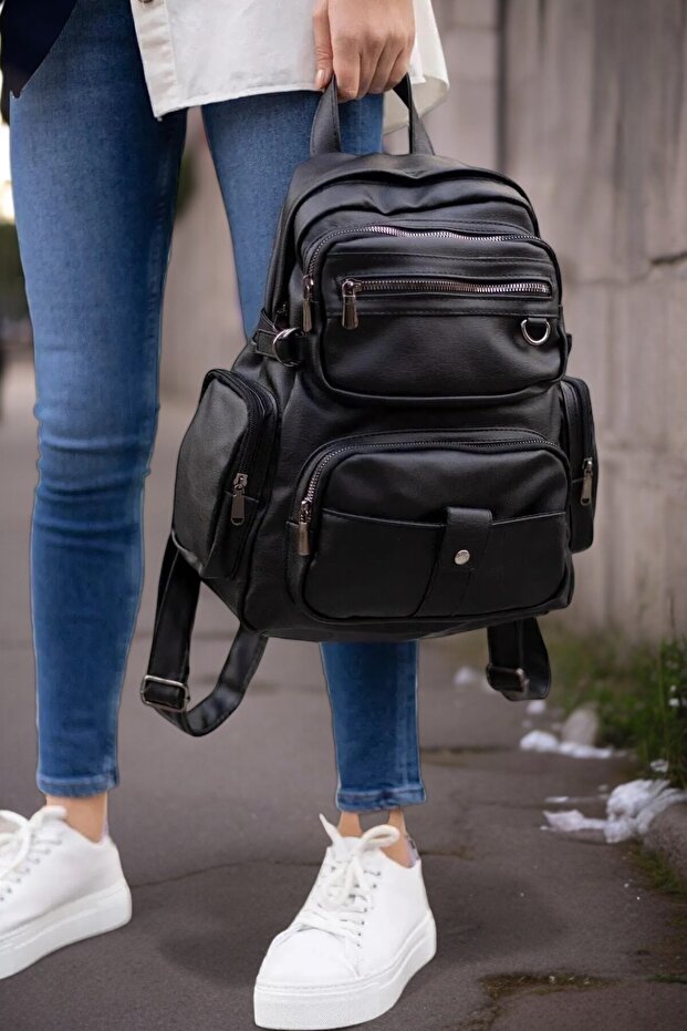 Vegan Washed Leather Multi-Compartment Women's Backpack