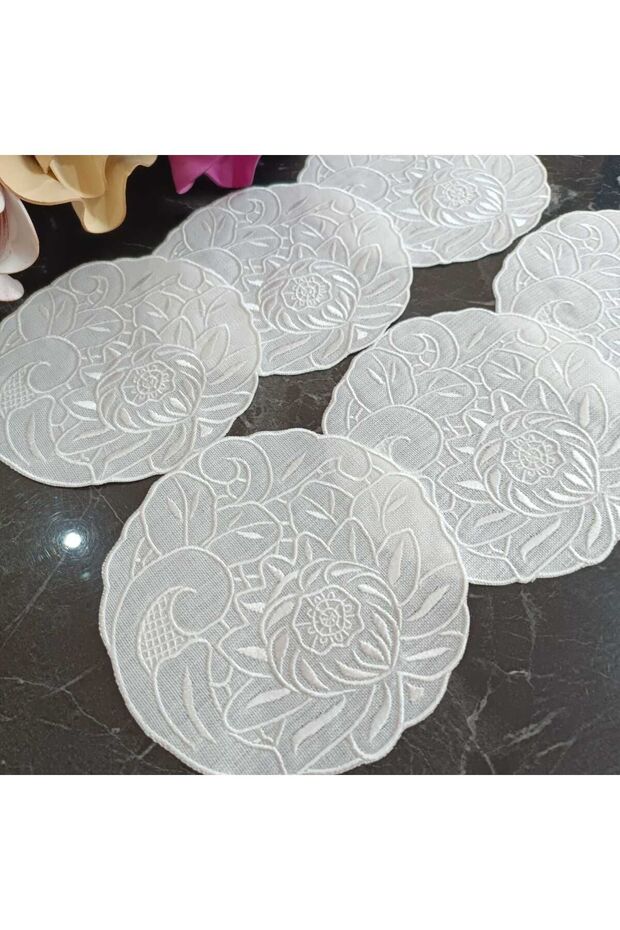 beyaz iş desenli nilüfer model ekru renkli kokteyl peçetesi ,kahve yanı peçetesi, napkin 1 adet - 7