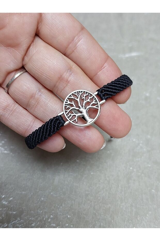 Black handmade macrame braid tree of life bracelet