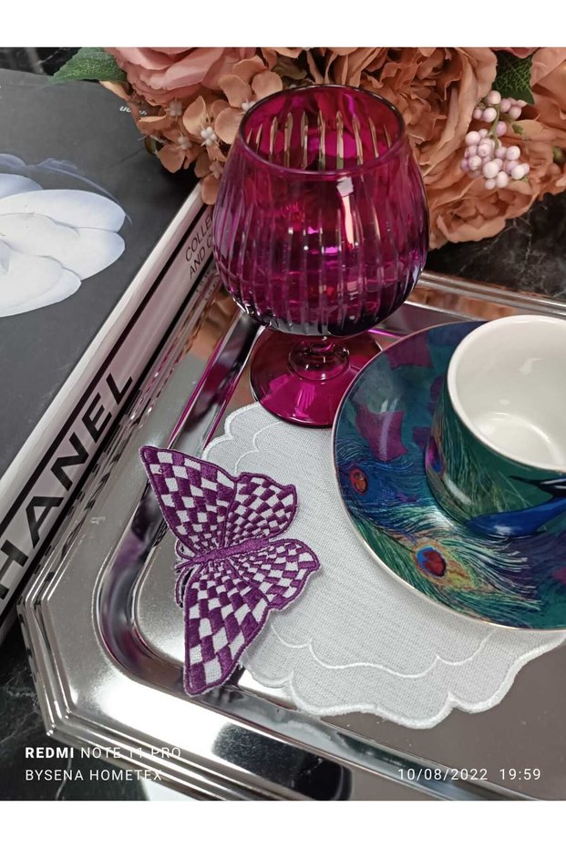 butterfly detailed purple cocktail napkin and presentation napkin 1 piece