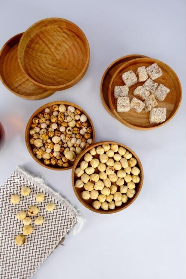 6-Piece Beech Wood Snack Bowl and Serving Set, 11 cm Round