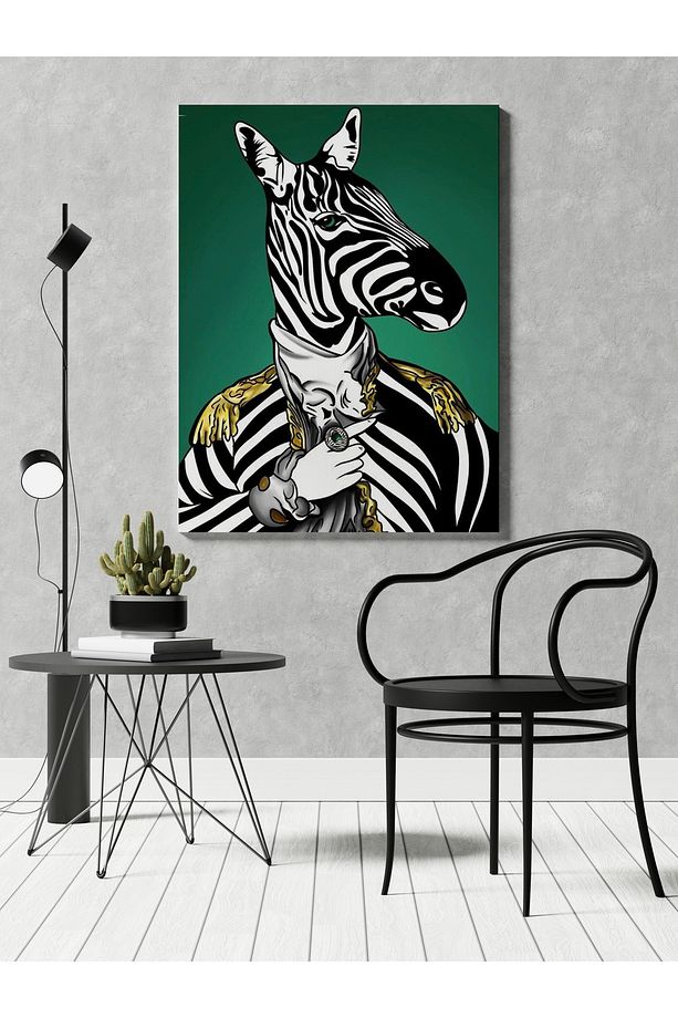 Kanvas Tablo Yeşil Temalı Soyut Zebra Desen - 1