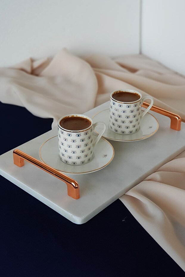 Narcissus Model Real Thin Marble Presentation Tray (32X20 CM) - Rose Gold Handle - 2
