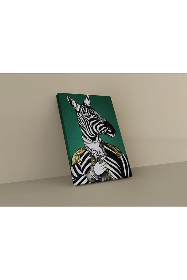 Kanvas Tablo Yeşil Temalı Soyut Zebra Desen - 3