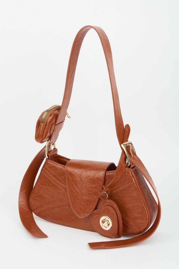 Women's Lotus Tan Baguette Wallet Design Faux Leather Snap Closure Hand and Shoulder Bag