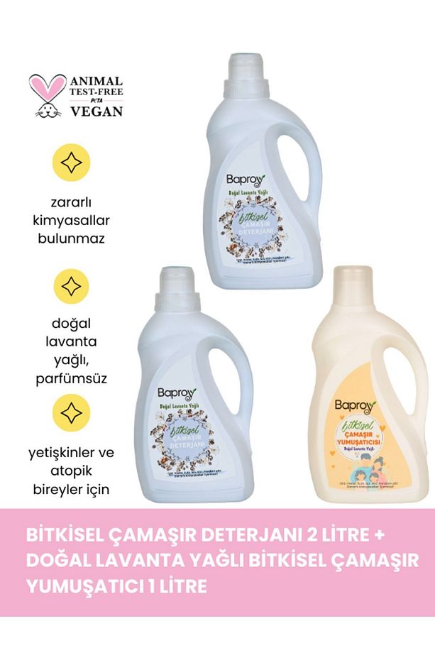 Bitkisel Çamaşır Deterjanı 2 lt + Bitkisel Çamaşır Yumuşatıcısı Doğal Lavanta Yağlı 1 lt - 1